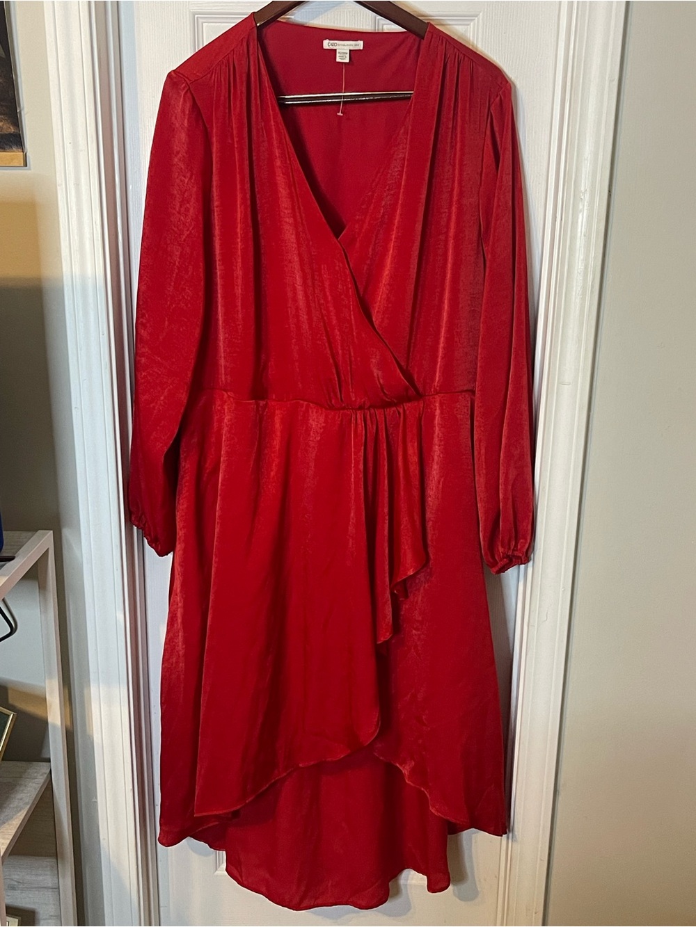 Cato Red Satin-Look High-Low Wrap Dress